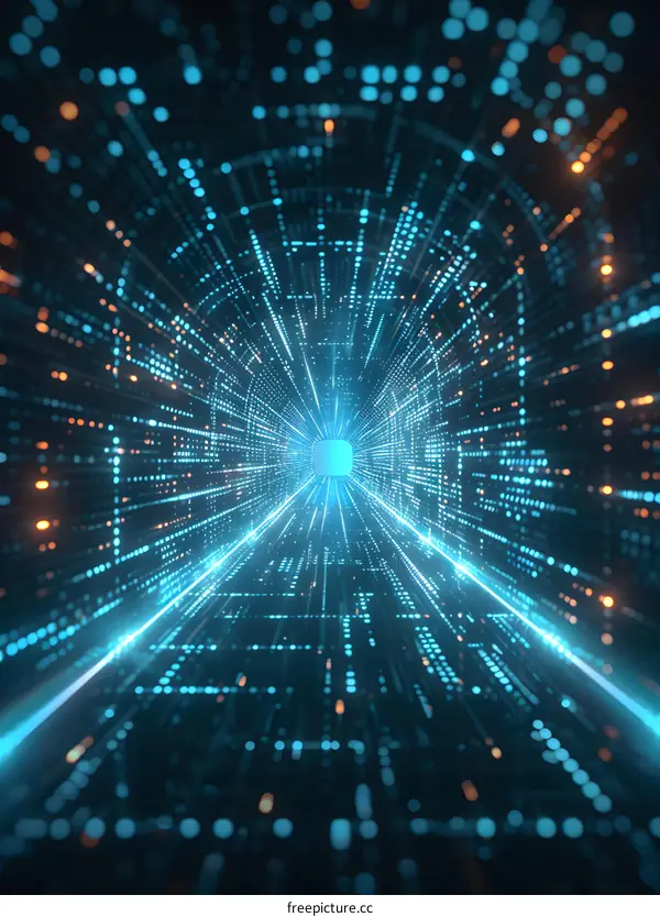 Blue and orange glowing digital tunnel