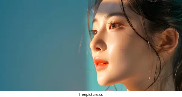 Portrait of a Young Woman With a Blue Background