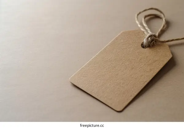 brown cardboard paper tag with rope on brown background