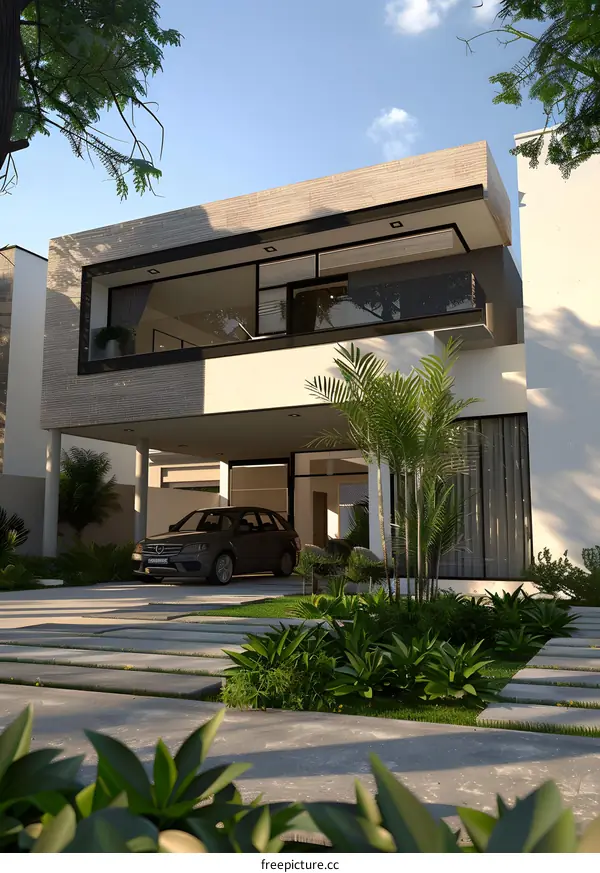 Modern House Design With Balcony And Garden