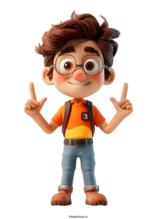 [Transparent Background PNG]3D Cartoon Boy Pointing Up