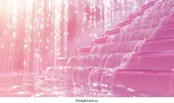 Pink Waterfall Steps Artistic Illustration