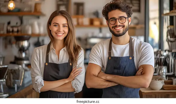 Friendly Barista Team in a Coffee Shop
