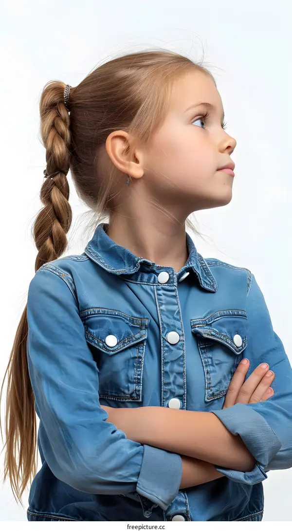 Young Girl with Arms Crossed Looking Away