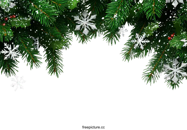 [Transparent Background PNG]Christmas Fir Tree Border with Snowflakes