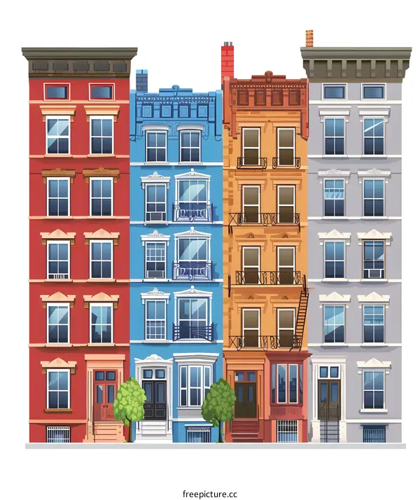 Four Colorful Townhouses Illustration