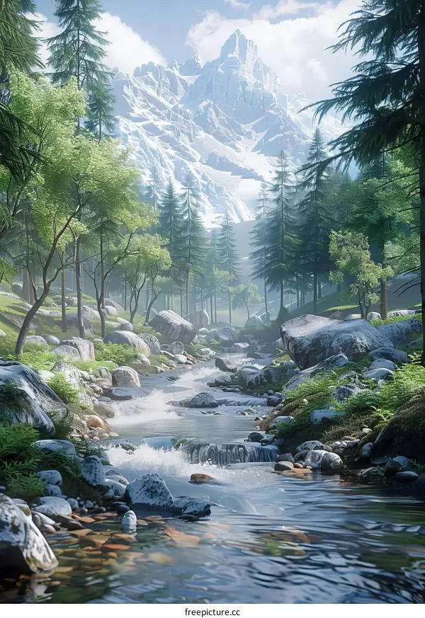 Mountain Stream in Verdant Valley