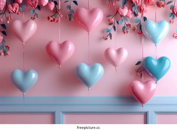 Pink and Blue Heart Balloons for Celebration