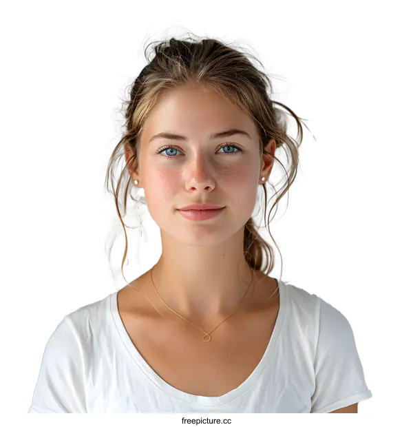 [Transparent Background PNG]portrait of a young woman with freckles and blue eyes