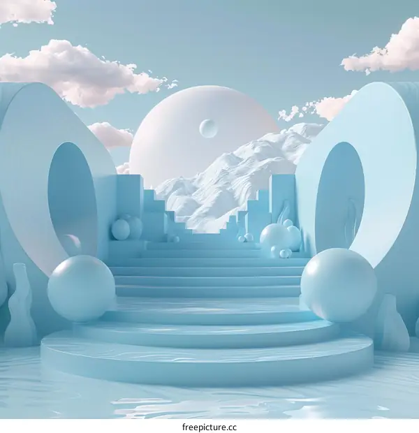 Abstract Light Blue Geometric Scene Illustration