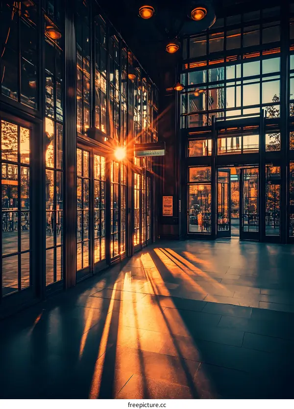 Sunbeams Through Glass Doors In Modern Building