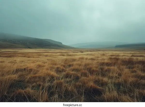 Misty Moorland Landscape with Distant Figures