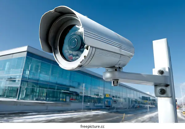 Airport Security Surveillance Camera Close-up