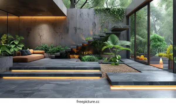 Modern House Staircase Embellished with Lush Plant Life