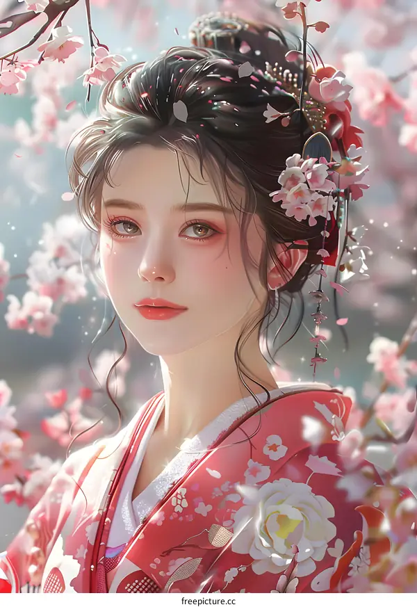 Beautiful Asian Woman in Traditional Kimono