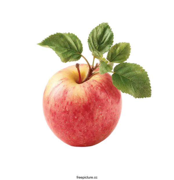 [Transparent Background PNG]Fresh Red and Yellow Apple with Leaves