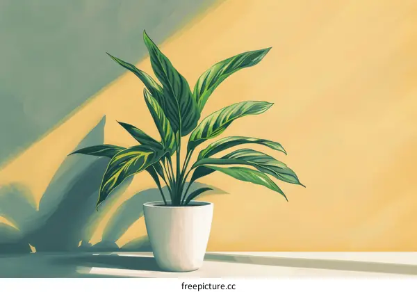 A beautiful illustration of a potted plant with green leaves