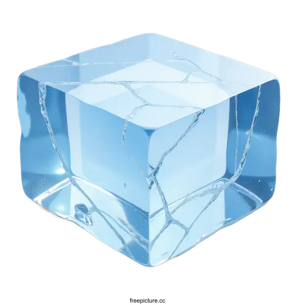[Transparent Background PNG]Frozen Cube with Fractured Surface