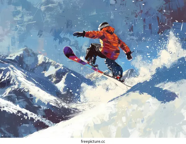 Snowboarder Soaring Over Snowy Mountain Peak