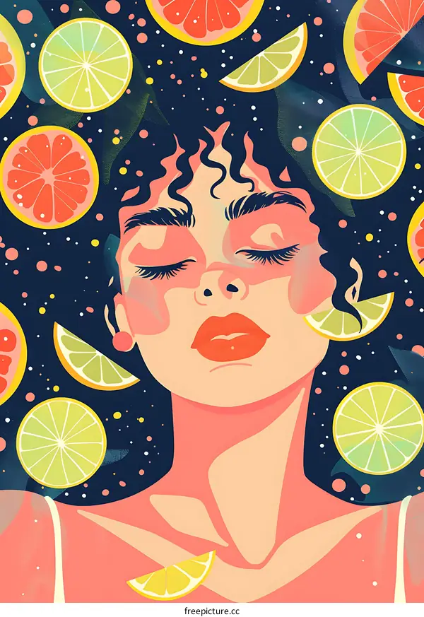 Woman with Citrus Fruit Illustration