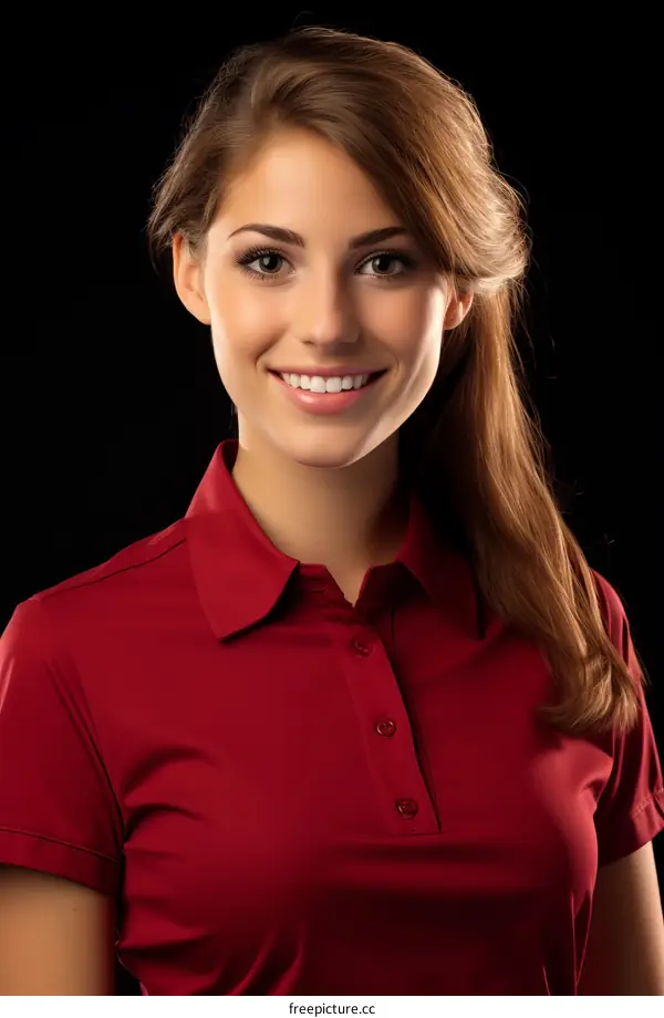 Portrait of a smiling young woman in a red shirt