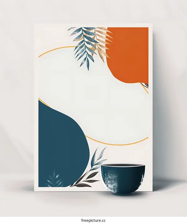 Abstract Minimalist Blue and Orange Poster with a Bowl