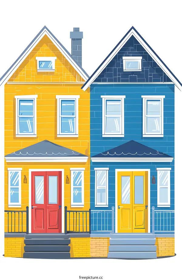 Colorful Two Story Townhouses Illustration