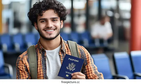 Young Man Holding US Passport at Airport