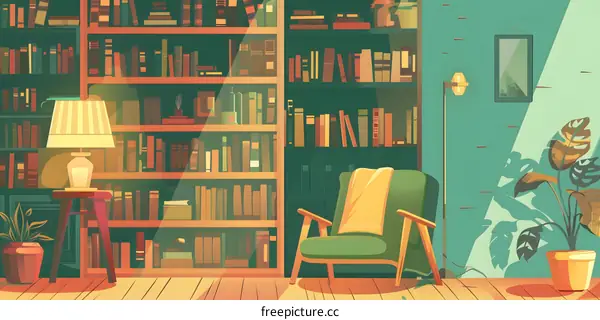 Cozy Reading Corner with Bookshelf and Armchair