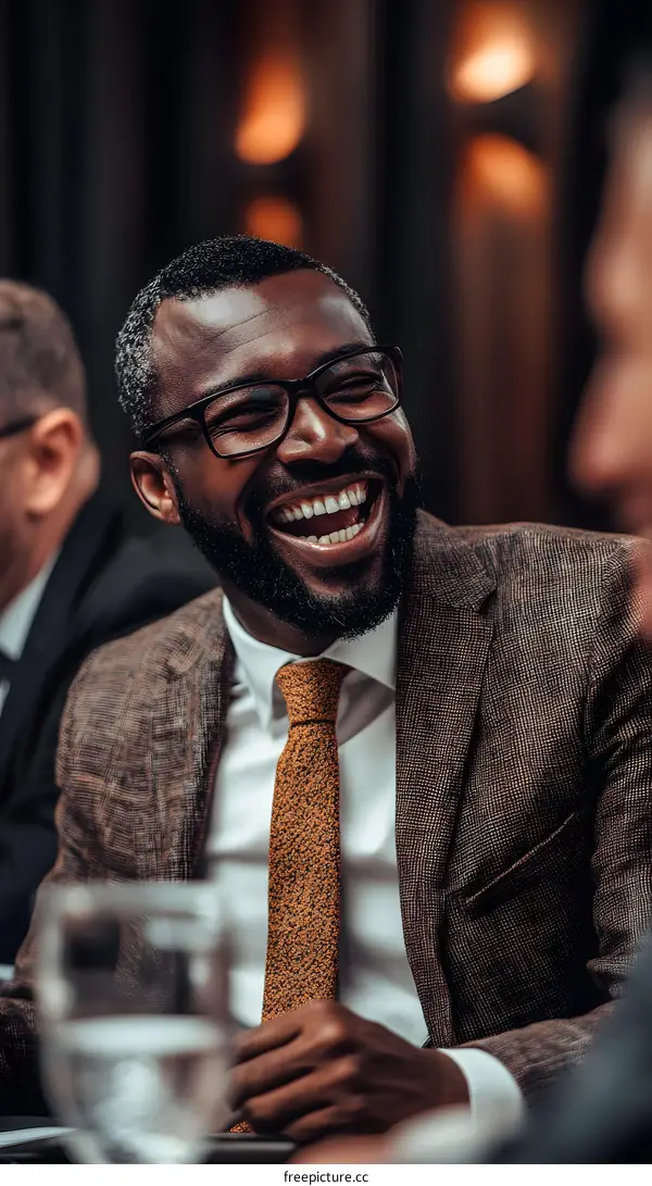 African American Man Smiling in Suit at Business Meeting