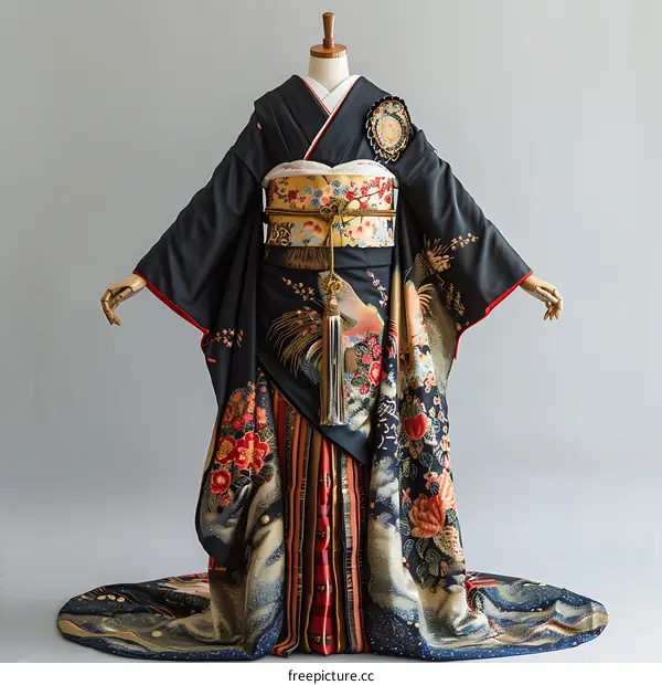 Japanese bride wearing a black振袖 kimono