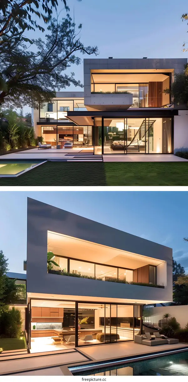 Modern Architecture Home Exterior With Pool And Landscaping