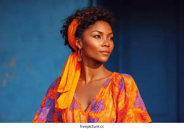 African Woman in Stylish Orange Headwrap Fashion Portrait