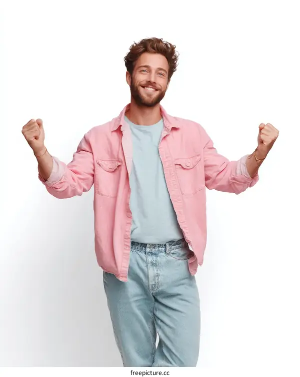 Happy Caucasian Man in Pink Jacket
