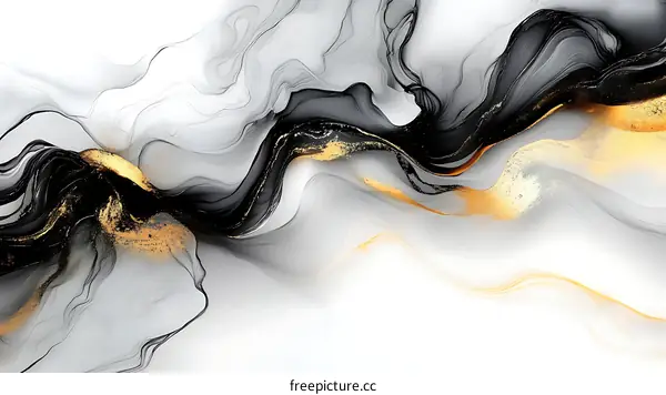 Abstract Ink Painting with Gold Accents