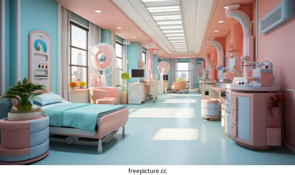 An illustration of a modern hospital room