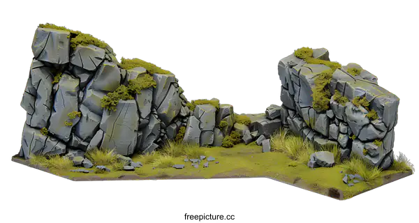 [Transparent Background PNG]Gray Rocks Terrain Model with Green Grass