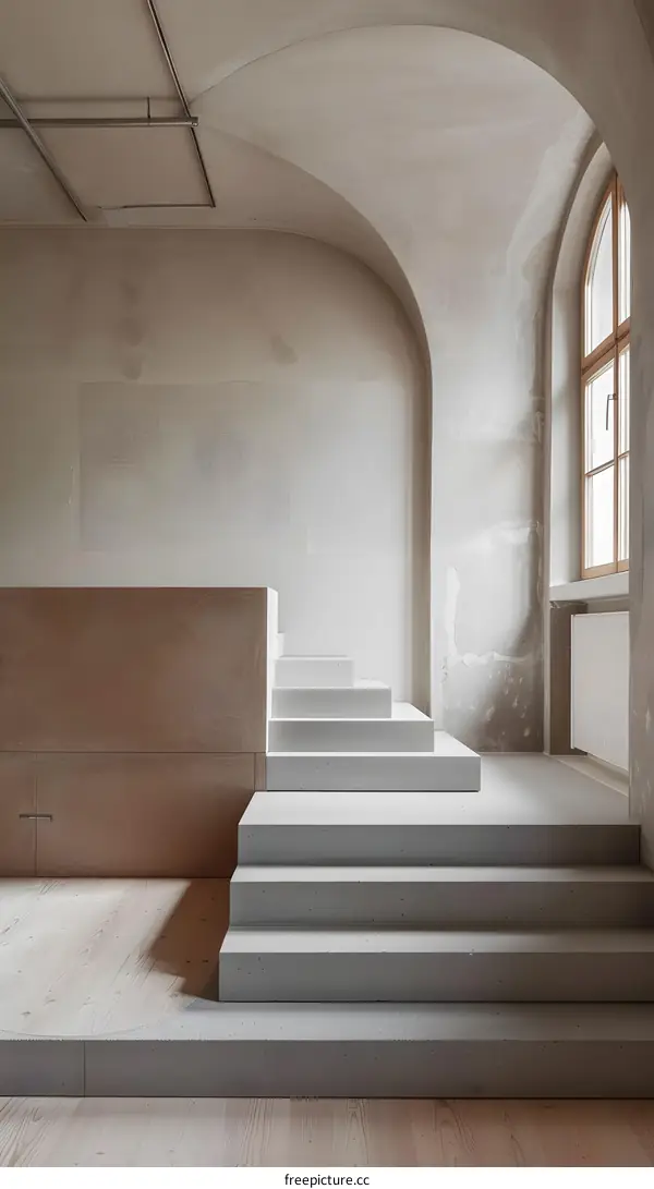 Modern Minimalist Interior Design With Concrete Stairs and Wooden Flooring