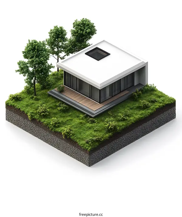 Modern House with Rooftop Skylight and Green Grass