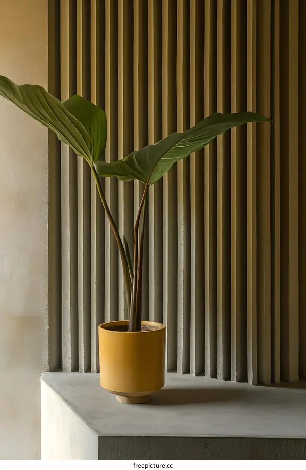 Minimalist Indoor Plant Design with Textured Wall
