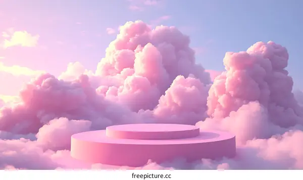 Pink Cloud Podium Display Background Illustration