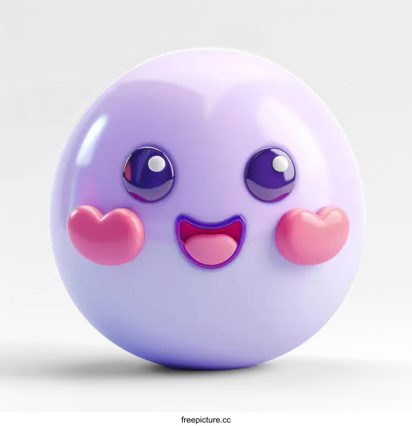 [Transparent Background PNG]Purple 3D Cartoon Illustration of a Happy Egg with Two Pink Hearts
