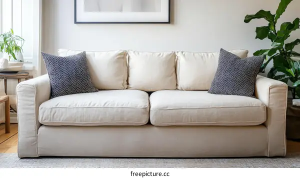 Cream Colored Sectional Sofa in a Living Room