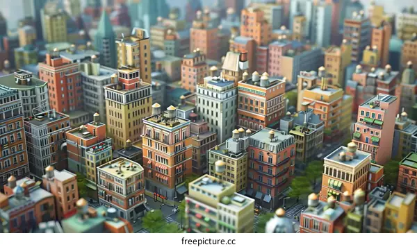 Cityscape Illustration with Colorful Buildings