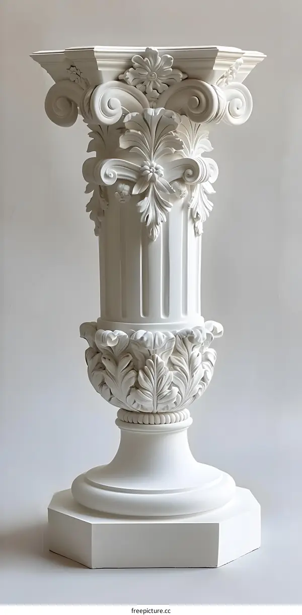 White fluted column with decorative elements