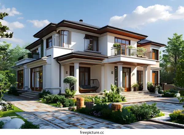 Large luxury house with beautiful landscape