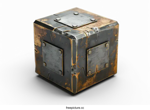 [Transparent Background PNG]Rusty Metal Cube With Plates