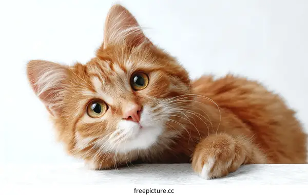 Cute Ginger Cat Close-up on White Background
