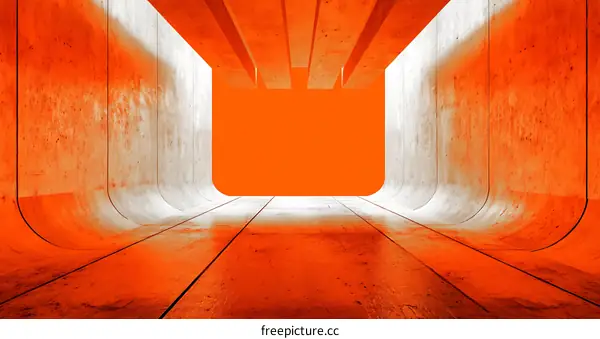 Abstract Concrete Tunnel with Vivid Orange Hues