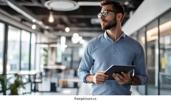 Businessman Using Tablet In Modern Office